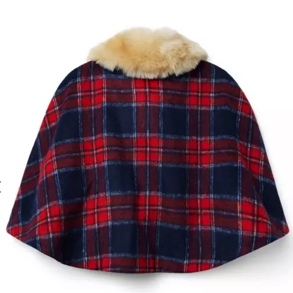 Janie and Jack Red and Blue Plaid Cape with Cream Collar - Picture 2 of 5